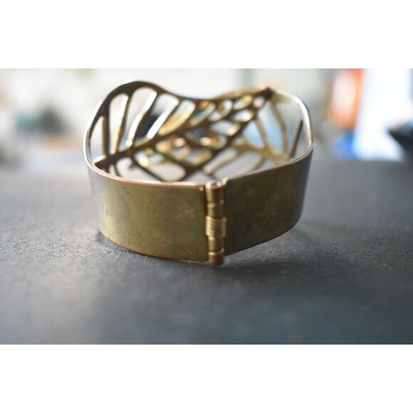 Vintage Brass Leaf Bracelet | Expandable Artisan Statement (7" expandable) - Picture 10 of 10